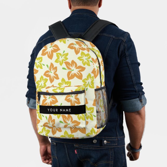 Yellow Hibiscus, Orange Hibiscus, Your Name Printed Backpack (Insitu (Model))