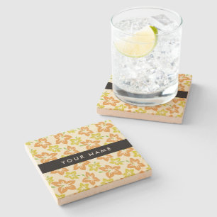 Yellow Hibiscus, Orange Hibiscus, Your Name Stone Coaster