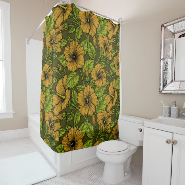 Yellow hibiscus shower curtain (In Situ)