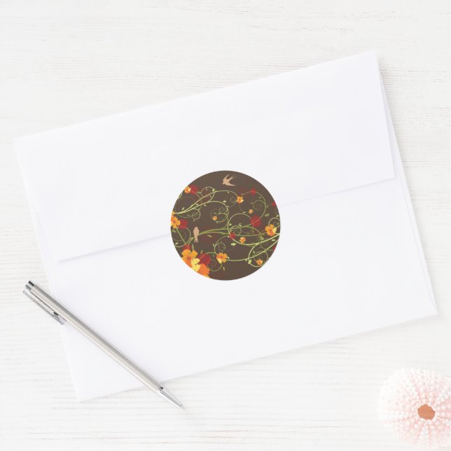 Yellow Hibiscus & Swallows Elegant Floral Garden Classic Round Sticker (Envelope)