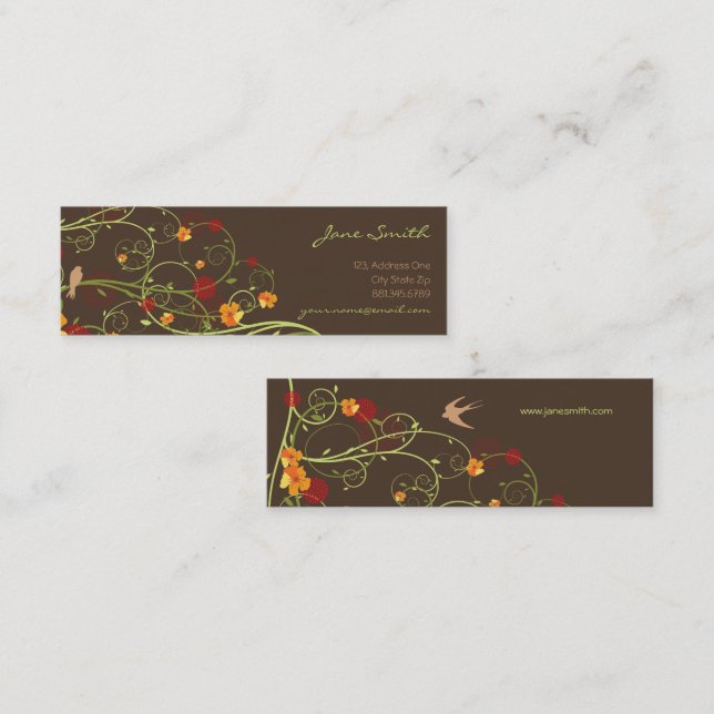 Yellow Hibiscus & Swallows Elegant Floral Garden Mini Business Card (Front/Back)