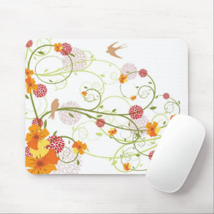 Yellow Hibiscus & Swallows Elegant Floral Garden Mouse Pad