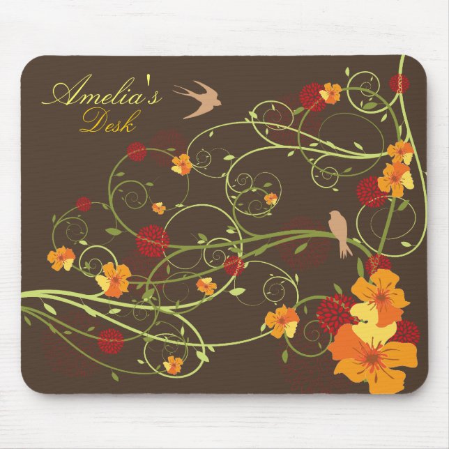 Yellow Hibiscus & Swallows Elegant Floral Garden Mouse Pad (Front)