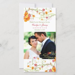 Yellow Hibiscus & Swallows Floral Wedding Photo Thank You Card
