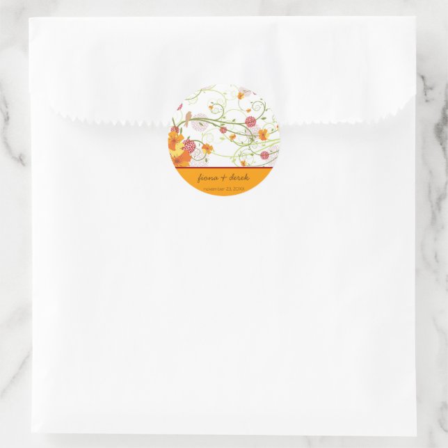 Yellow Hibiscus Swirls & Swallows Floral Wedding Classic Round Sticker (Bag)