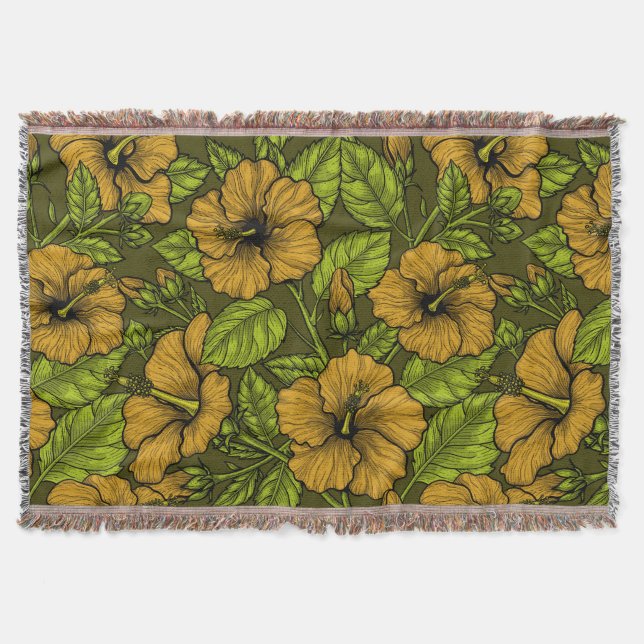Yellow hibiscus throw blanket (Front)