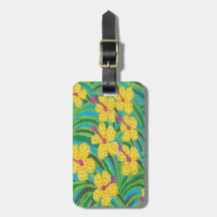 Yellow Hibiscus Tropical Print Luggage Tag