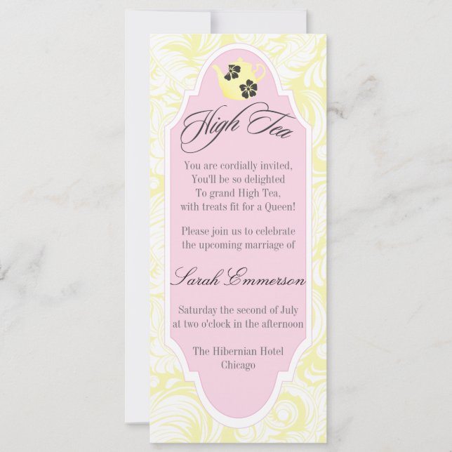 Yellow High Tea Bridal Shower Invitation (Front)