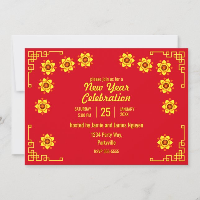 Yellow Hoa Mai Blossoms Tết New Year Invitation (Front)