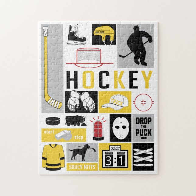 Yellow Hockey Elements Stick Puck Player Jigsaw Puzzle (Vertical)