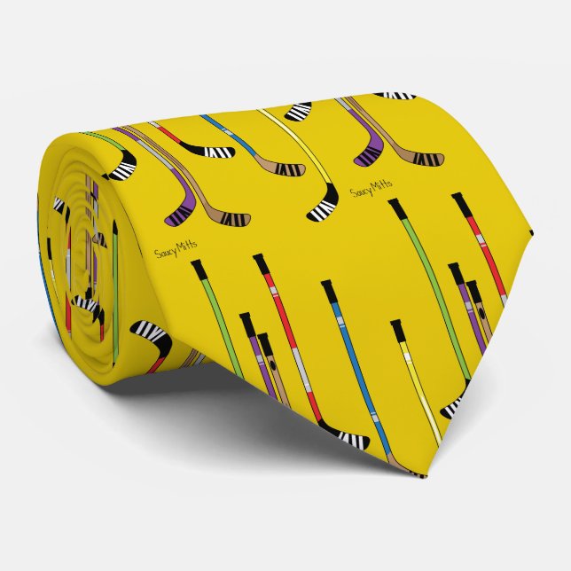 Yellow Hockey Sticks Tie (Rolled)