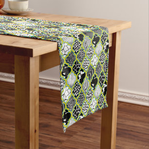 Yellow Hollywood Regency Moroccan Animal Print Short Table Runner