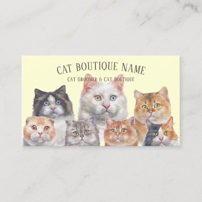 Yellow Home Pet Cats Business Card (Front)