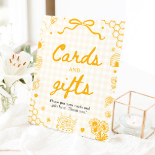 Yellow Honey Bee Bridal Shower Cards and Gifts Pedestal Sign