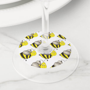 Yellow Honey Bee Bumblebee Happy Bday Bee Day Wine Glass Tag