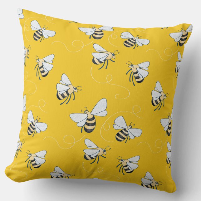 Yellow Honey Bee Cushion (Sunshine yellow honey bee pattern throw pillow for nature and pollinator lovers!)