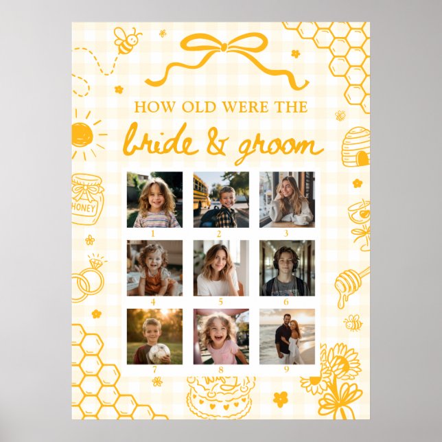 Yellow Honey Bee How Old Were Bride & Groom Sign (Front)