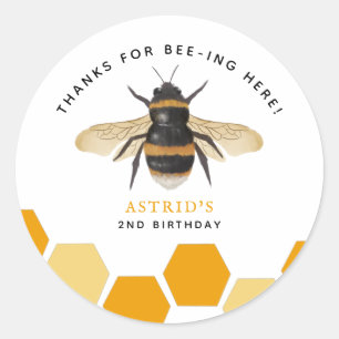 Yellow Honey Bee Theme Birthday Party Classic Round Sticker
