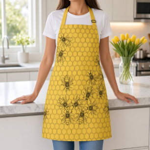Yellow Honey Bees & Honeycombs Apron