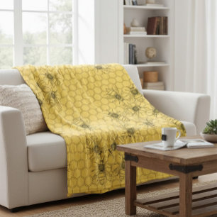 Yellow Honey Bees & Honeycombs Fleece Blanket