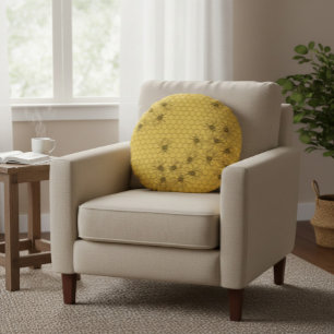 Yellow Honey Bees & Honeycombs Round Cushion