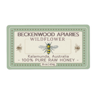 Yellow Honeybee Honey Label Apiary Sage Border