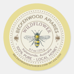 Yellow Honeybee Honey Label Beekeeper Apiary
