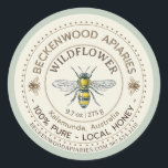 Yellow Honeybee Honey Label Beekeeper Sage Border<br><div class="desc">Label your own honey, candles, beeswax and more with this vintage black and yellow honeybee sticker with sage border. Personalise with your apiary business name at the top and add in your location or address below. You can edit the descriptive text to match your product or keep it general to...</div>