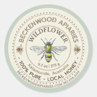 Yellow Honeybee Honey Label Beekeeper Sage Border