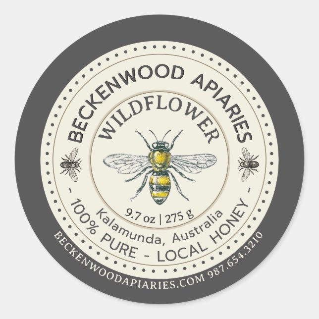 Yellow Honeybee Honey Label Beekeeper Slate Border (Front)