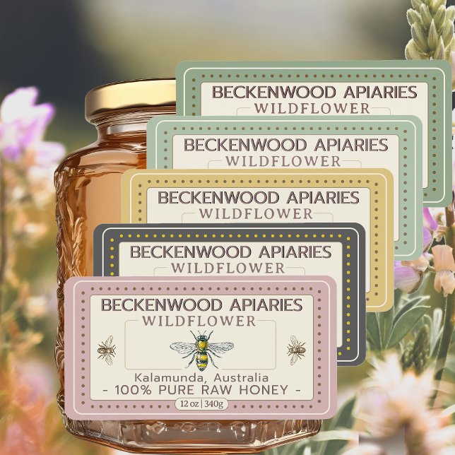 Yellow Honeybee Honey Label Forest Green Border (Creator Uploaded)