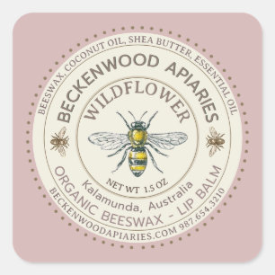 Yellow Honeybee LIP BALM Label Beekeeper Rose    