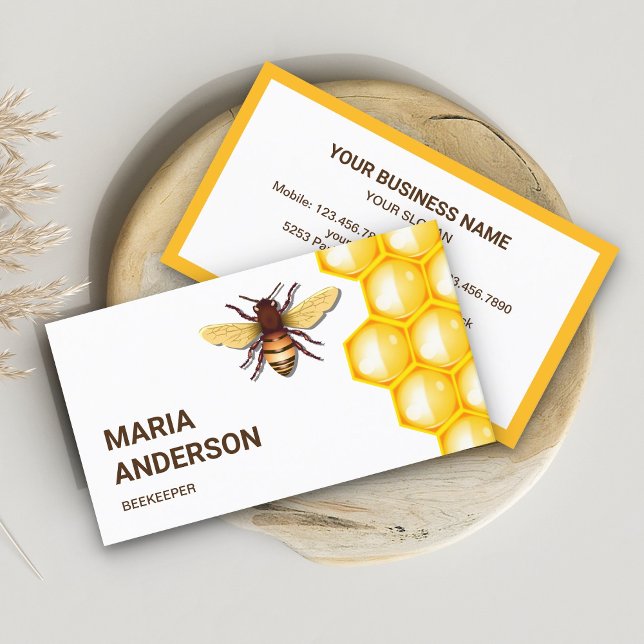 Yellow Honeycomb Beehive Honey Bee Beekeeper Business Card (Creator Uploaded)