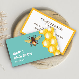 Yellow Honeycomb Beehive Honey Bee Beekeeper Teal Business Card