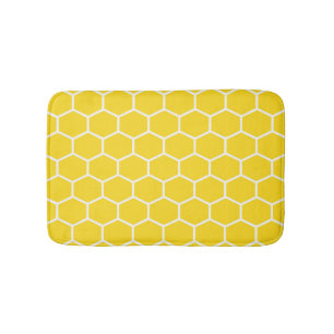 Yellow Honeycomb Geometric White Lines Bumblebee Bath Mat