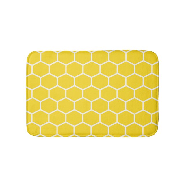 Yellow Honeycomb Geometric White Lines Bumblebee Bath Mat (Front)