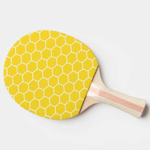 Yellow Honeycomb Geometric White Lines Bumblebee Ping Pong Paddle