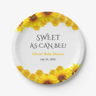 Yellow Honeycomb Sweet as can Bee Baby Shower Paper Plate