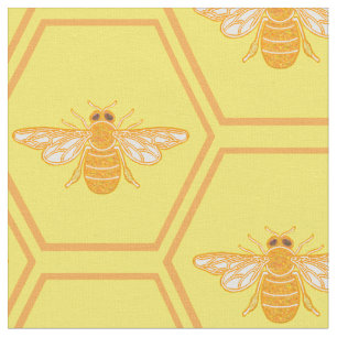 Yellow honeycomb with honey bees fabric