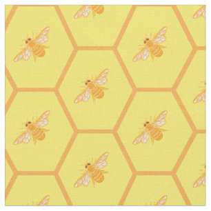 Yellow honeycomb with honey bees fabric