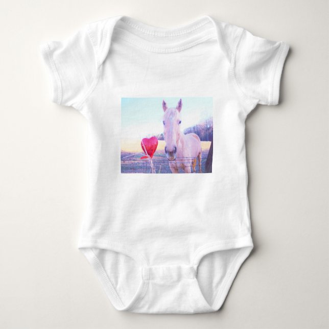 Yellow Horse and Red  Heart Baby Bodysuit (Front)