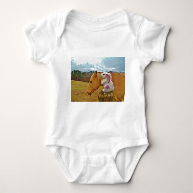 Yellow Horse, Spring Rabbit Baby Bodysuit (Front)