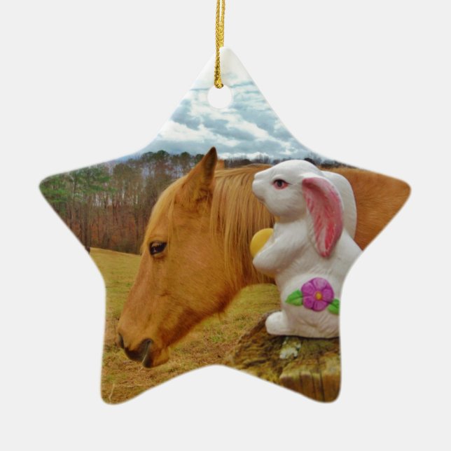 Yellow Horse, Spring Rabbit Ceramic Tree Decoration (Front)