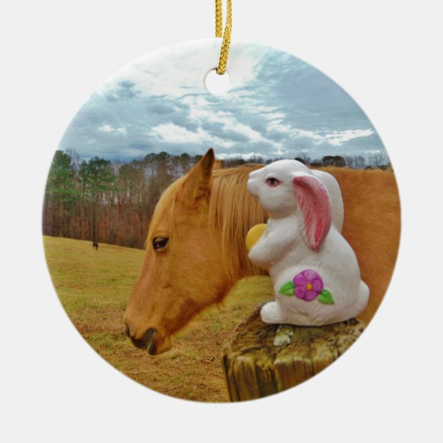 Yellow Horse, Spring Rabbit Ceramic Tree Decoration (Front)