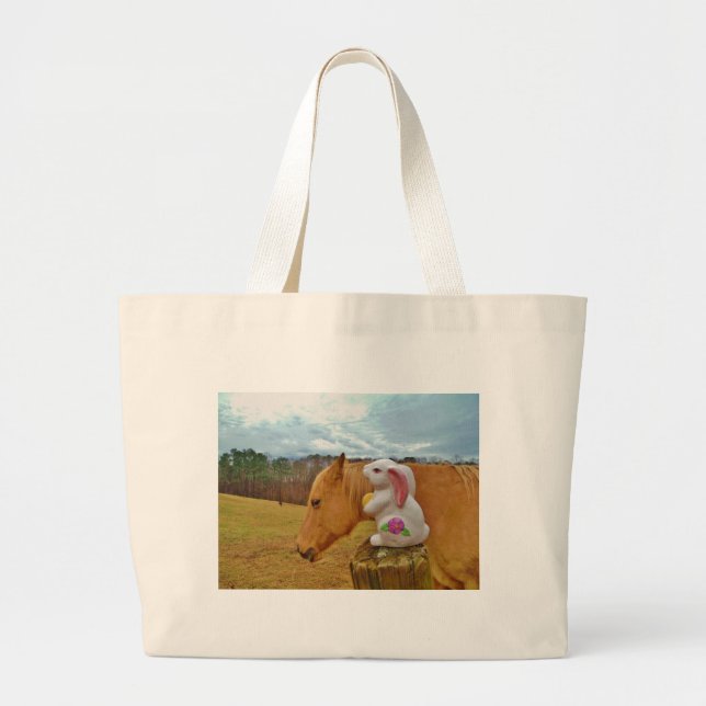 Yellow Horse, Spring Rabbit Large Tote Bag (Front)