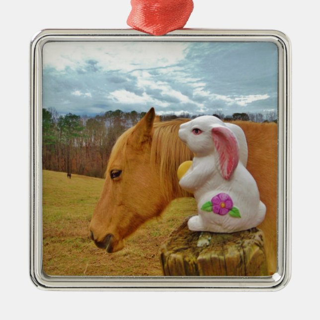 Yellow Horse, Spring Rabbit Metal Tree Decoration (Front)