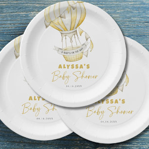 Yellow Hot Air Balloon Baby Shower Paper Plate