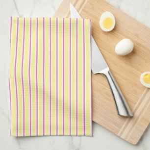 Yellow & Hot Pink Stripes Kitchen Towel