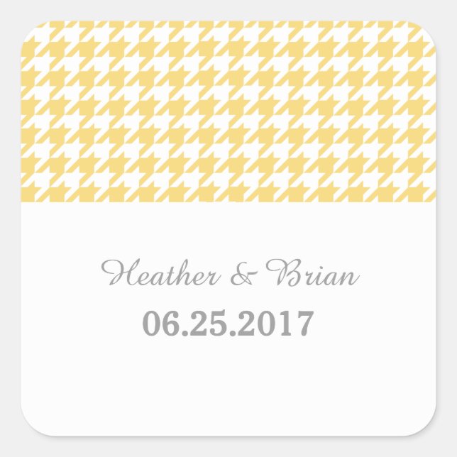 Yellow Houndstooth Wedding Stickers (Front)