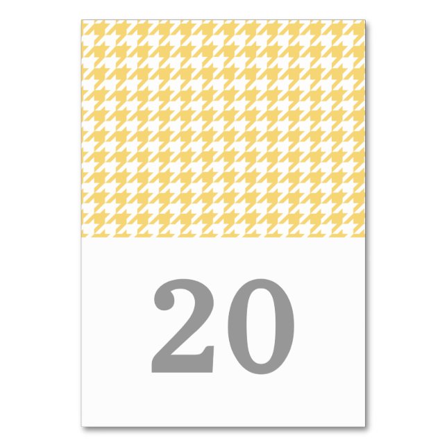 Yellow Houndstooth Wedding Table Card (Front)